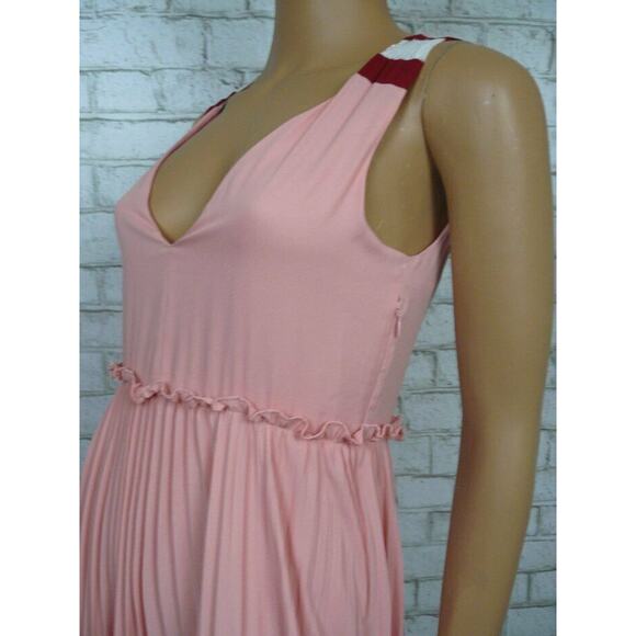 $570 Maje Pink Burgundy Lace Inset Vneck Ritello Accordion Pleat Maxi 1 NWT - Picture 7 of 9